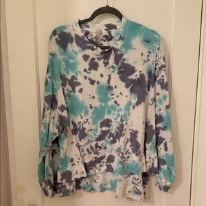 Tie-Dye Long Sleeve Pullover Sweatshirt - Teal & Gray